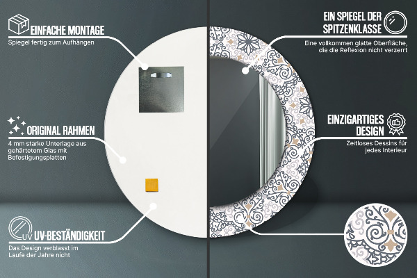 Bedrukte ronde spiegel Geometrische ornamenten