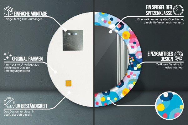 Ronde spiegel met bedrukte lijst Kleurrijke doornen