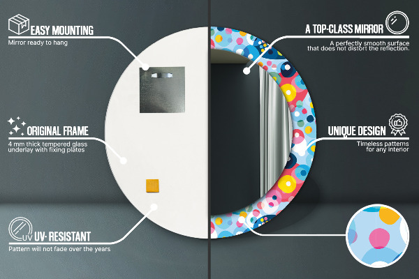 Ronde spiegel met bedrukte lijst Kleurrijke doornen
