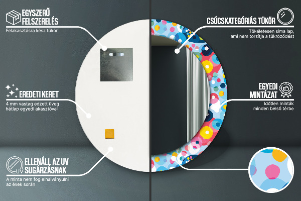 Ronde spiegel met bedrukte lijst Kleurrijke doornen