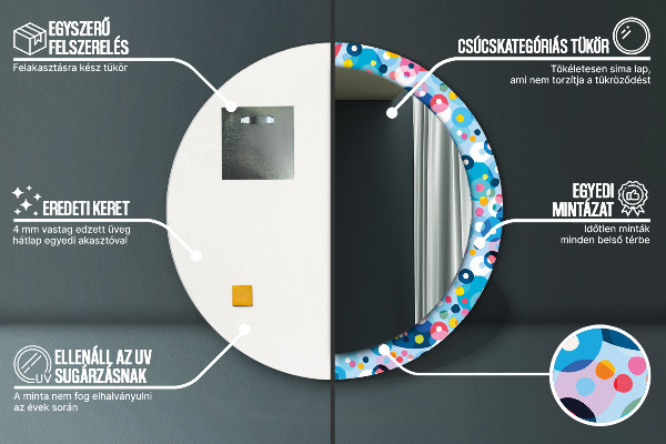 Ronde spiegel met bedrukte lijst Kleurrijke doornen
