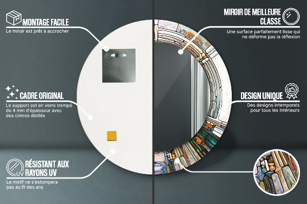 Ronde wandspiegel met print Abstract glas in lood