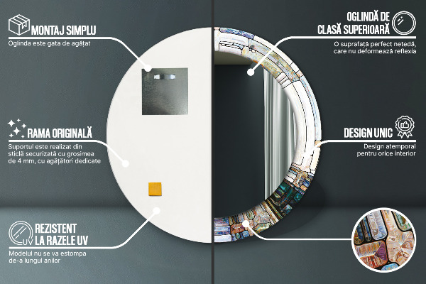 Ronde wandspiegel met print Abstract glas in lood