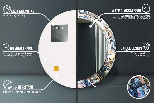 Ronde wandspiegel met print Abstract glas in lood