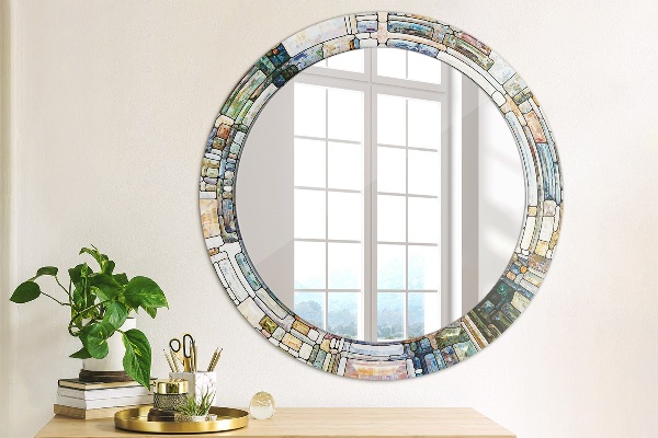 Ronde wandspiegel met print Abstract glas in lood