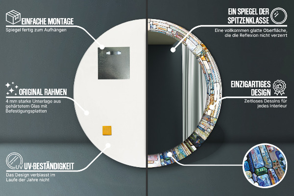 Ronde wandspiegel met print Abstract glas in lood