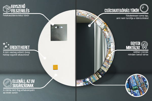 Ronde wandspiegel met print Abstract glas in lood