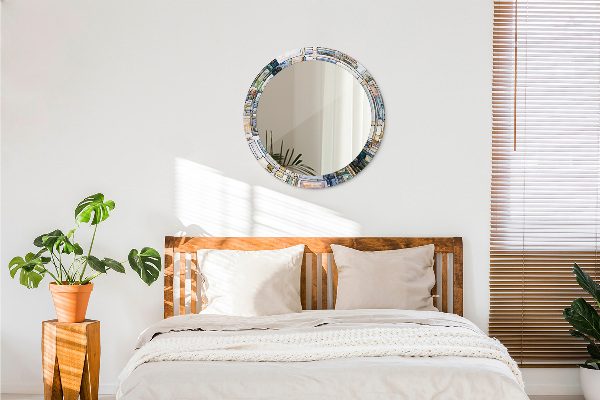 Ronde wandspiegel met print Abstract glas in lood