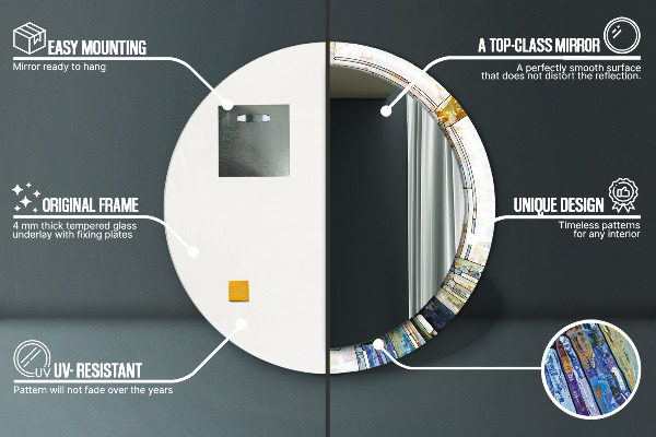 Ronde wandspiegel met print Abstract glas in lood