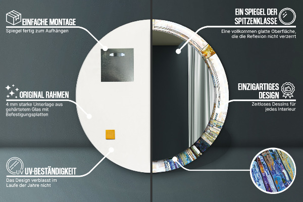 Ronde wandspiegel met print Abstract glas in lood