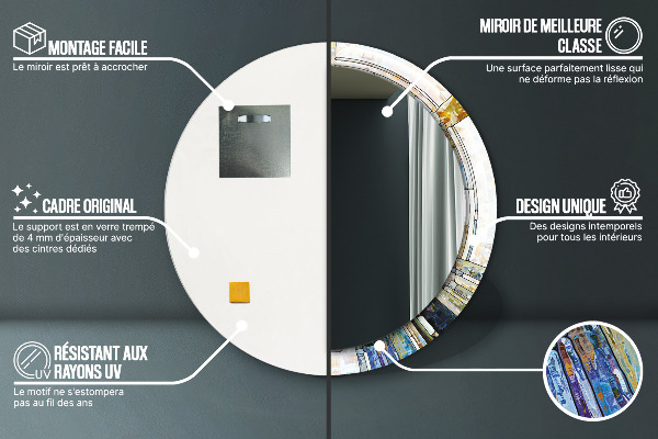 Ronde wandspiegel met print Abstract glas in lood