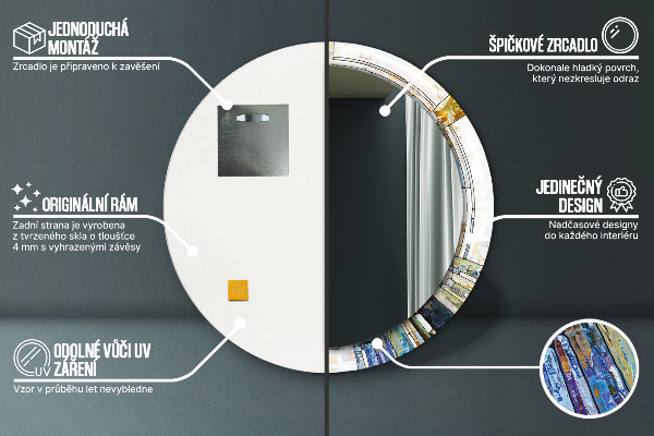 Ronde wandspiegel met print Abstract glas in lood