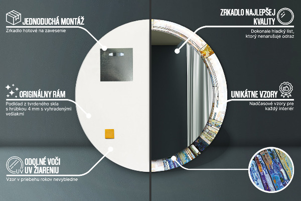 Ronde wandspiegel met print Abstract glas in lood