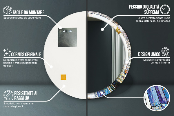 Ronde wandspiegel met print Abstract glas in lood