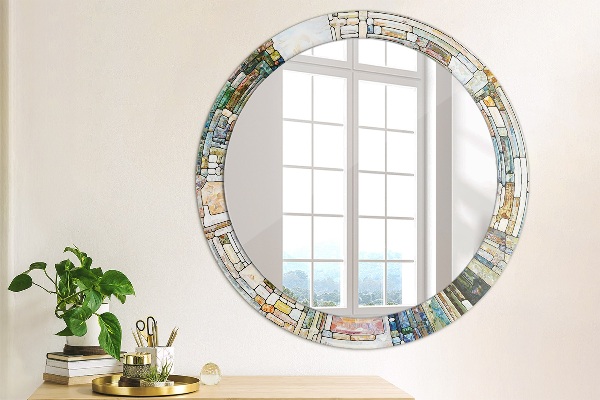Ronde wandspiegel met print Abstract glas in lood