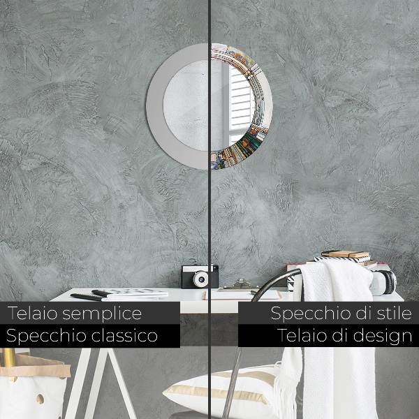 Ronde wandspiegel met print Abstract glas in lood