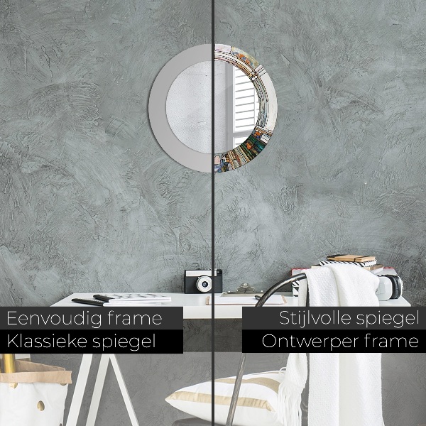 Ronde wandspiegel met print Abstract glas in lood