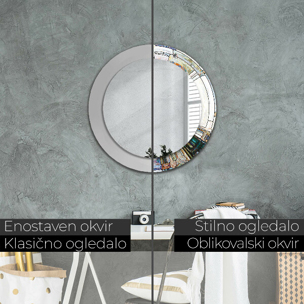 Ronde wandspiegel met print Abstract glas in lood