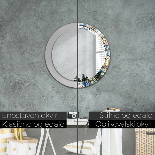 Ronde wandspiegel met print Abstract glas in lood