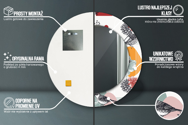 Bedrukte ronde spiegel Abstractie met vogels