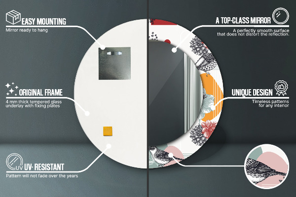 Bedrukte ronde spiegel Abstractie met vogels