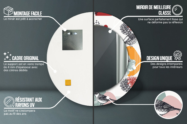 Bedrukte ronde spiegel Abstractie met vogels