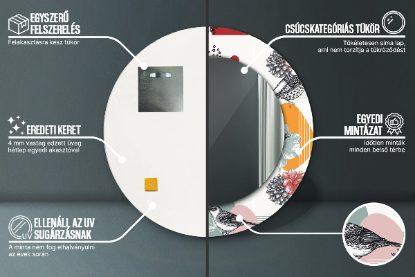 Bedrukte ronde spiegel Abstractie met vogels