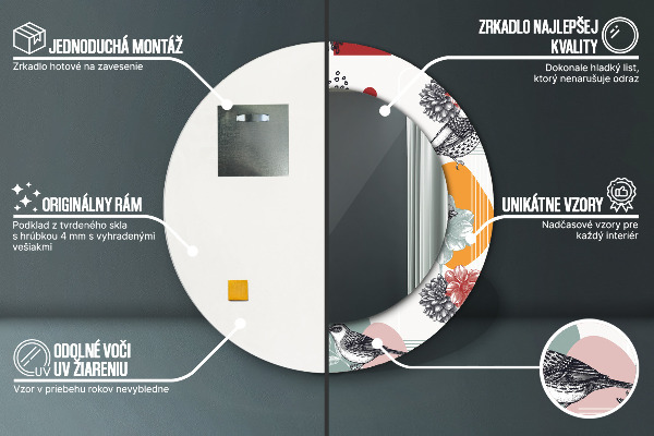 Bedrukte ronde spiegel Abstractie met vogels