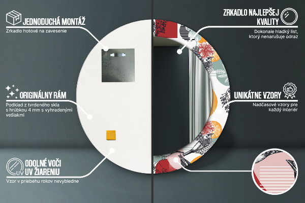 Bedrukte ronde spiegel Abstractie met vogels