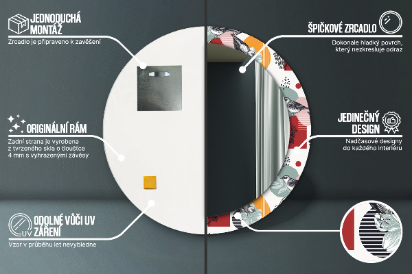 Bedrukte ronde spiegel Abstractie met vogels