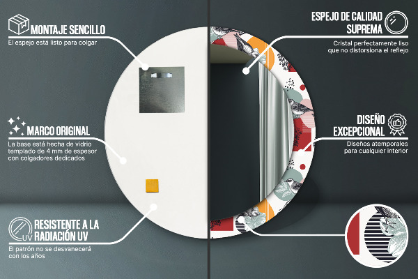 Bedrukte ronde spiegel Abstractie met vogels