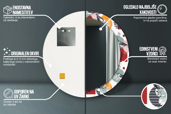 Bedrukte ronde spiegel Abstractie met vogels