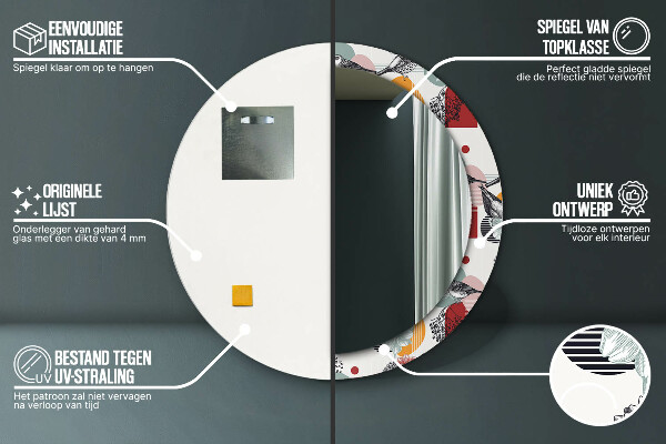 Bedrukte ronde spiegel Abstractie met vogels