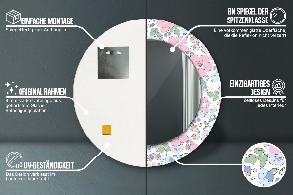 Ronde spiegel met decoratie Gevoelige bloemen