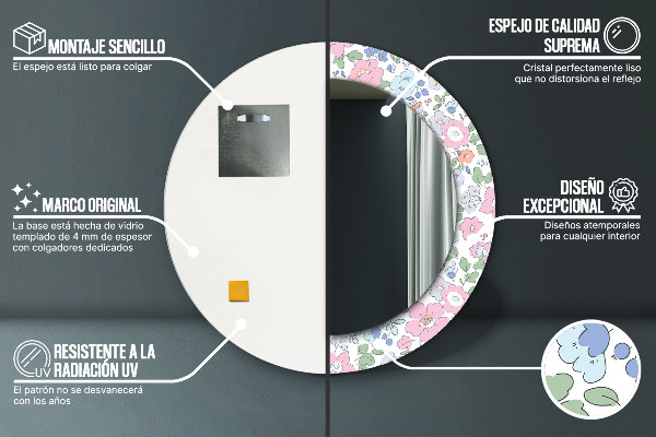 Ronde spiegel met decoratie Gevoelige bloemen