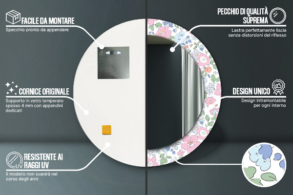 Ronde spiegel met decoratie Gevoelige bloemen