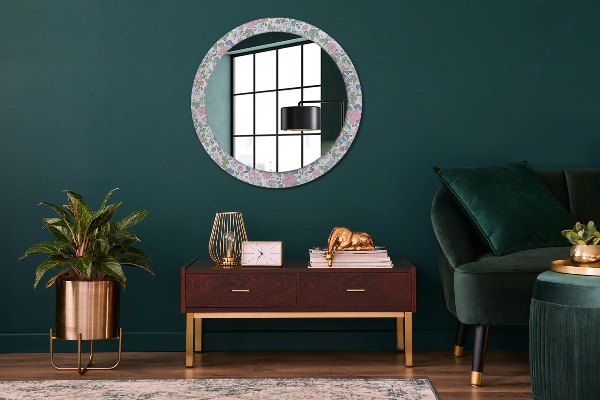 Ronde spiegel met decoratie Gevoelige bloemen