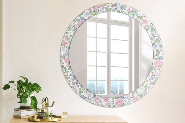 Ronde spiegel met decoratie Gevoelige bloemen