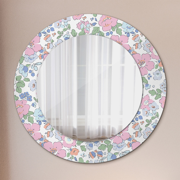 Ronde spiegel met decoratie Gevoelige bloemen