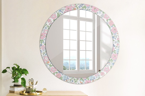 Ronde spiegel met decoratie Gevoelige bloemen