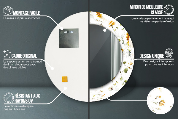 Ronde spiegel met bedrukte lijst Veld bloemen
