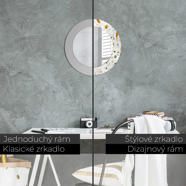 Ronde spiegel met bedrukte lijst Veld bloemen