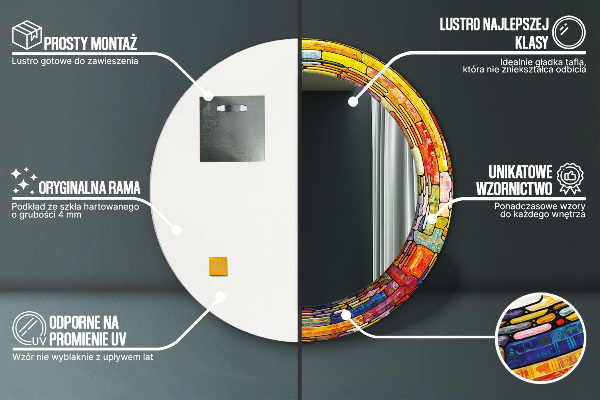 Ronde wandspiegel met print Kleurrijk glas-in-lood