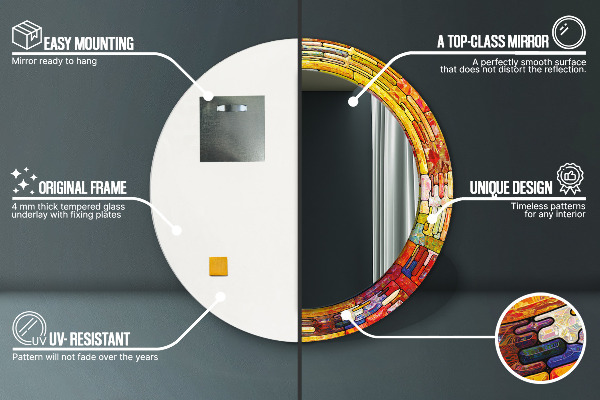 Ronde wandspiegel met print Kleurrijk glas-in-lood