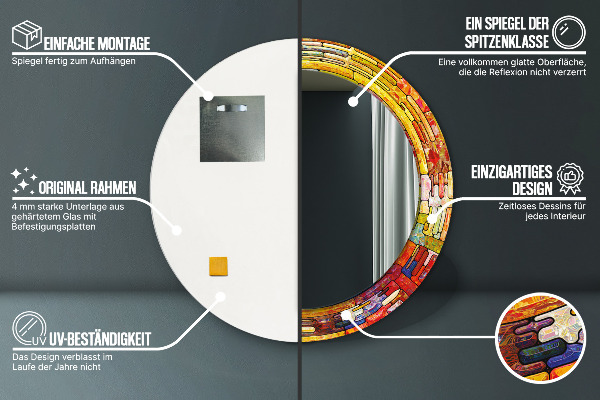 Ronde wandspiegel met print Kleurrijk glas-in-lood