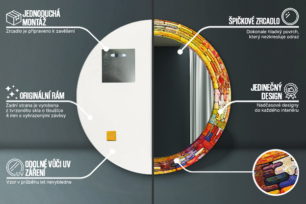 Ronde wandspiegel met print Kleurrijk glas-in-lood