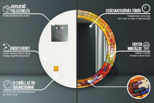 Ronde wandspiegel met print Kleurrijk glas-in-lood