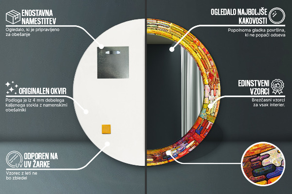 Ronde wandspiegel met print Kleurrijk glas-in-lood