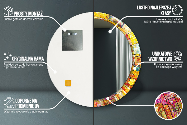 Ronde wandspiegel met print Kleurrijk glas-in-lood