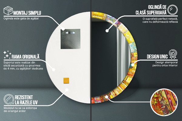 Ronde wandspiegel met print Kleurrijk glas-in-lood